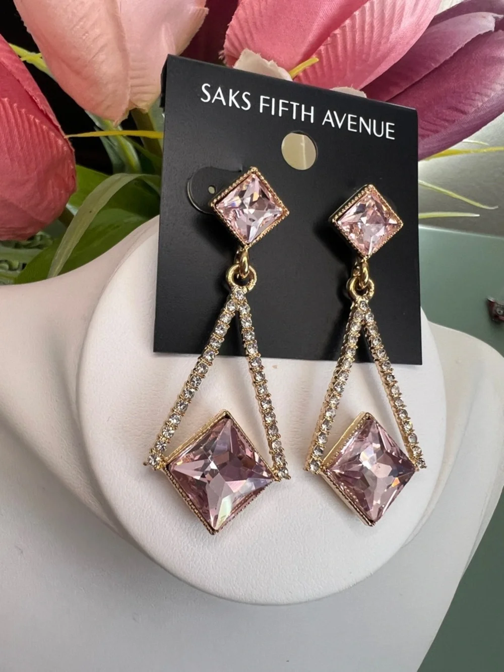 Saks Fifth Avenue Gold/Pink Diamond Shape Earrings - Picture 3 of 7